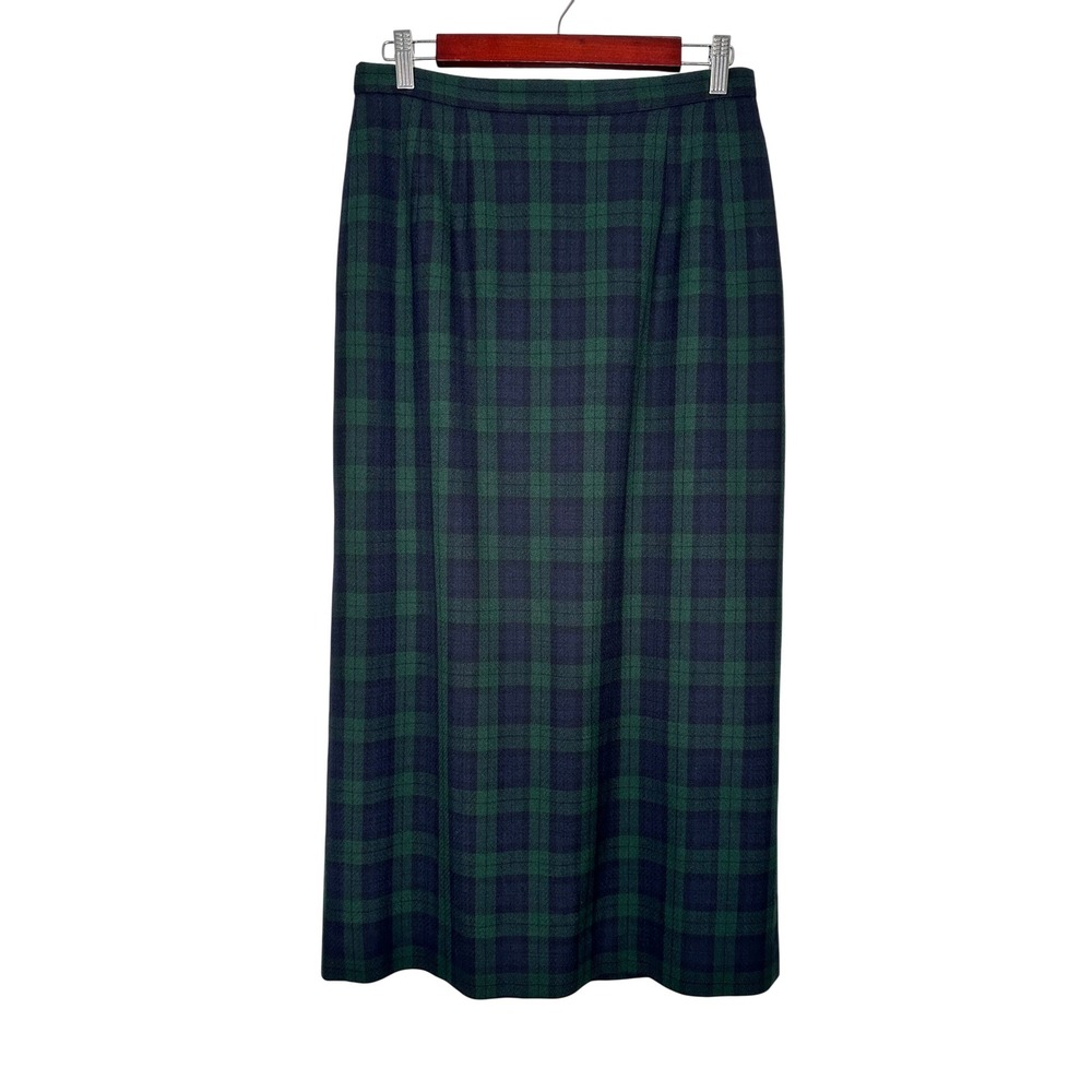Vintage Pendleton Midi Maxi Skirt Size 8 Green Navy Black Watch Wool Preppy